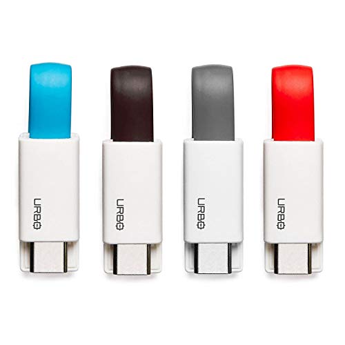 Urbo Short USB C Cable for Charging Mobile Phones (4-Pack) - Keyring/Keychain Design - Handy, Portable and Travel Friendly - Easy to Carry, Impossible to Forget