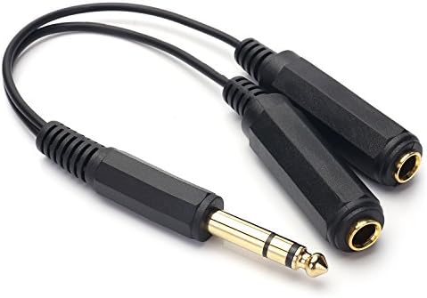 SiYear 6.35mm 1/4 inch Male Plug Stereo to 2 Dual 1/4"TRS Female Jack Connector Audio Speaker Cable, Y Splitter Adapter Cable (20CM / 8Inch)