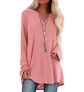 ORANDESIGNE Womens V Neck Sweatshirt Solid Color Long Fit Pullover Shirts Loose Long Sleeve Tunic...