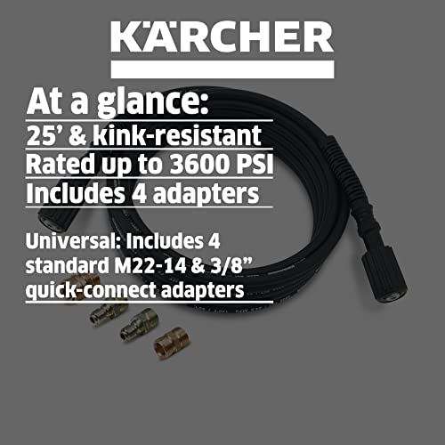 Image of Karcher 25' High Pressure Extension Hose for Pressure Washers up to 3600 PSI - with Adapters Included - Quick Connect or M22 Fitting