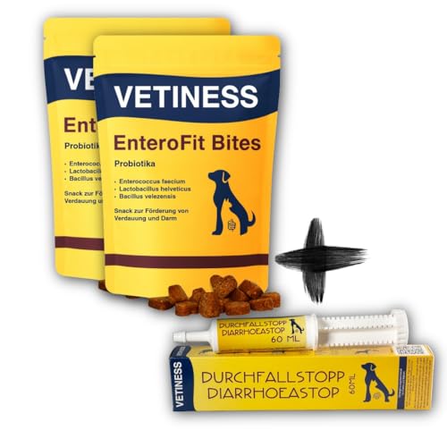 vetiness Set di smorzamento XL | Arresto della diarrea 60 ml e 150 punte EnteroFit | Dal cane diarrea alla ricostruzione della microflora intestinale con probiotici