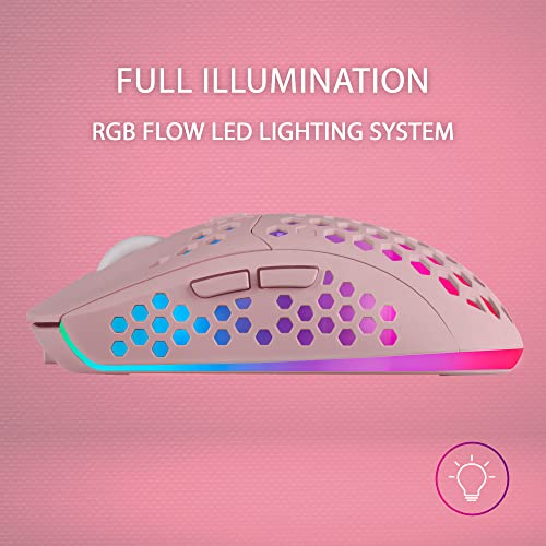 MMW3P, Mouse Gaming Senza Fili, RGB Flow, Ultraleggero 79g, 3200DPI, Rosa - Mouse gaming - Immagine 3