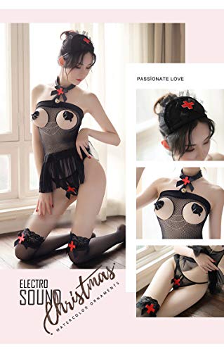 RONGYEE Cosplay One-Piece Suit Sexy Nurse Uniform Erotic Underwear Transparent Stockings Uniform Temptation (Black#7493)