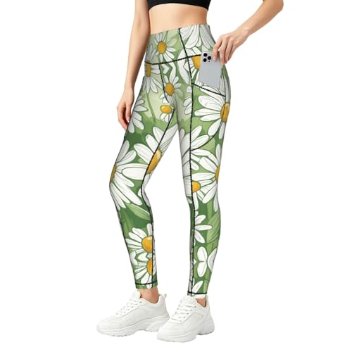 Conjuntos de entrenamiento para mujer con leggings de margaritas y bolsillos
