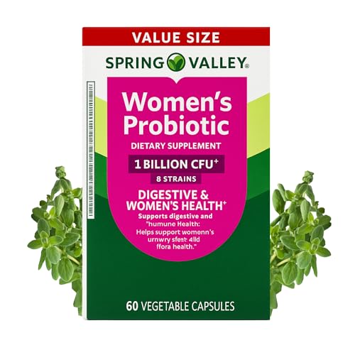 Probiotics for Women Capsules by Spring Valley 60 Count – 1 Billion CFU Daily Supplement with Digestive Enzymes and Prebiotics – Gut & Digestive Health Support