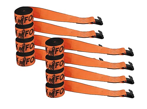 Mytee Products (8 Pack) Kinedyne K Force Winch Straps 4" x 30' Orange Heavy Duty Tie Down w/Flat Hooks WLL# 6670 lbs | 4 Inch Cargo Control for Flatbed Truck Utility Trailer