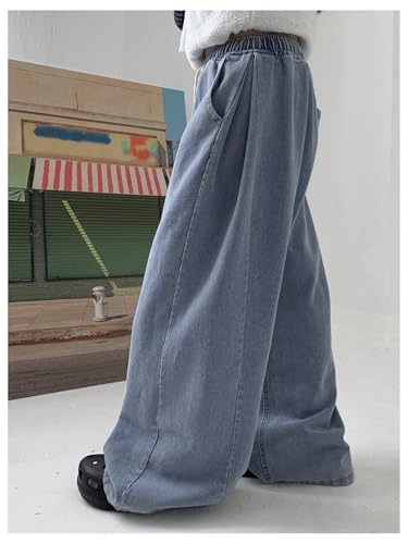 SHENHE Women's Baggy Casual Wide Leg Jeans Drawstring Elastic High Waist Trendy Jeans2
