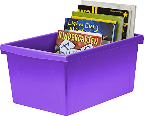Image of Storex 5.5 Gallon Storage Bin with Lid - Plastic Classroom Organizer for Books and Supplies, Violet, 6-Pack (62747U06C)