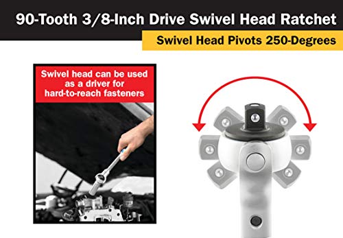 Titan 12168 3/8-Inch Drive x 10-Inch 90-Tooth Swivel Head Ratchet by Titan - Image 5