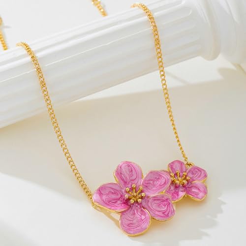 Flower Choker Necklaces for Women White Pink Yellow Floral Statement Necklaces Gold Dainty Chain Necklace Trendy Floral Necklace Jewelry for Women3