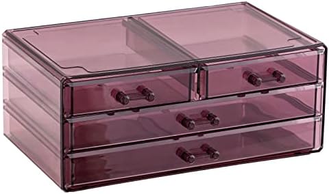 Cq acrylic Purple Makeup Organizer And Storage Stackable Skin Care Cosmetic Display Case With 4 Drawers Make up Stands For Jewelry Hair Accessories Beauty Skincare Product Organizing