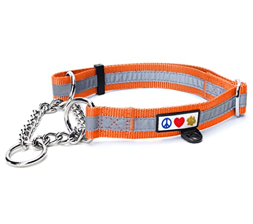 Pawtitas Martingale Dog Collar With Chain A Reflective Dog Training Collar For Medium Dogs | Nylon No Pull Dog Collar For Medium Dog - Orange #TOP15