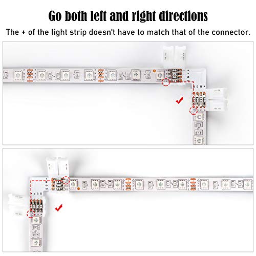 L Shape 4-Pin Led Connectors 10-Pack Jackyled 10Mm Wide Right Angle Corner Connectors Solderless Adapter Connector Terminal Extension With 22Pcs Clips For 3528/5050 Smd Rgb 4 Conductor Led Light Strips #TOP4