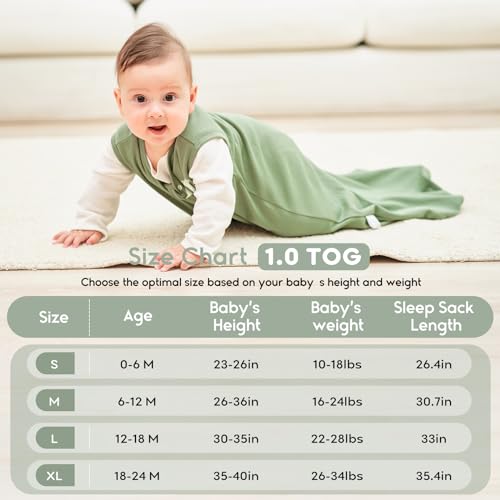 Yoofoss Baby Sleep Sack 6-12 Months TOG 1.0 Baby Wearable Blanket, 2 Pack 100% Organic Cotton Infant Toddler Sleeping Sack 2-Way Zipper Lightweight Sleep Sack