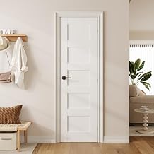 SMARTSTANDARD 24" x 80" Interior French Slab Door, 5-Panel Pantry Door for Pocket, Bedroom, Laundry, Bathroom, Pre-Assembled Solid Core Doors Without Hardware Kit, White Primed