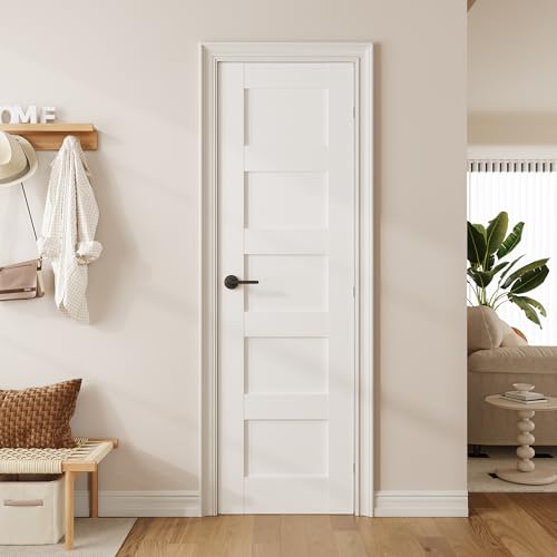 SMARTSTANDARD 24" x 80" Interior French Slab Door, 5-Panel Pantry Door for Pocket, Bedroom, Laundry, Bathroom, Pre-Assembled Solid Core Doors Without Hardware Kit, White Primed by SMARTSTANDARD - Used condition - US$74.38