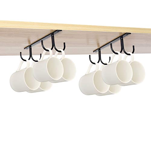 Mocoum Under Cabinet Mug Rack, Rustic Mug Organizer Rack Cup Holder Under Shelf Hanging Hooks Rack For Mugs, Coffee Cups And Kitchen Utensils Display (Black-2 Pack-8 Hooks) #TOP1