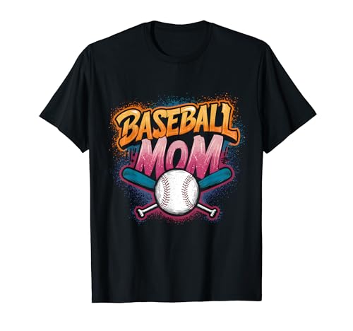 Proud Baseball Mom Sports Fan Colorful Graphic Tee T-Shirt