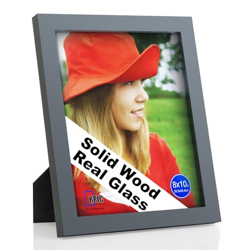 RPJC 8x10 Solid Wood Picture Frame with Real Glass Cover Grey
