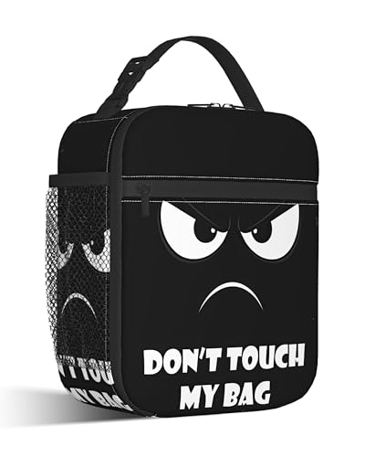 CXULIN Angry Expression Lunch Box for Men,Black Lightweight Reusable Lunch Bag for Girls Boys,Portable Insulated Small Cooler Bag for Picnic,Travel,School,Office
