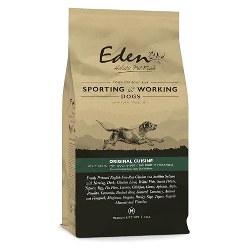 Eden Original Cuisine Working Dog 15kg Medium Kibble. Naturally Complete Premium Dry Dog Food for Working Dogs - Chicken Salmon Herring Duck and White Fish. Aids in weight management for dogs.