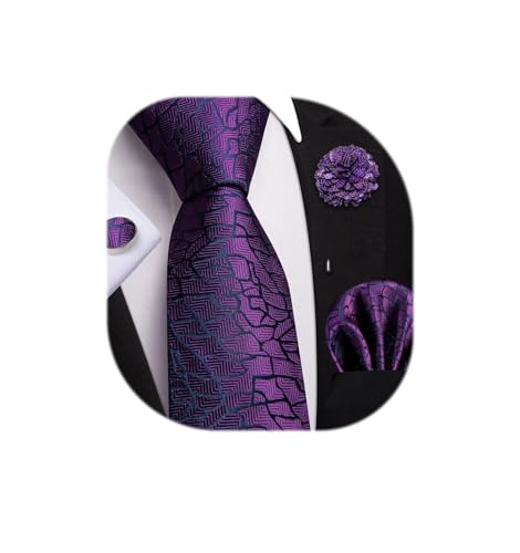 Image of Mens Tie and Lapel Pin Paisley Striped Floral Necktie for Men Pocket Square Cufflinks 4PCS Set Wedding Party