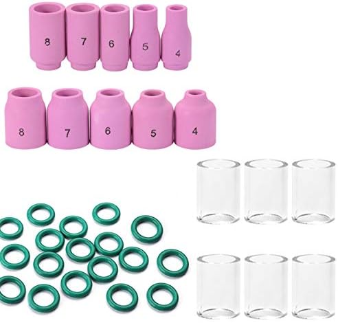 QAQGEAR Welding Torch Accessories Kit for TIG WP-17/18/26, with Collets Body Glass Cup Alumina Nozzle Stubby Gas Lens, Welding Tips Glove Finger Heat Shield