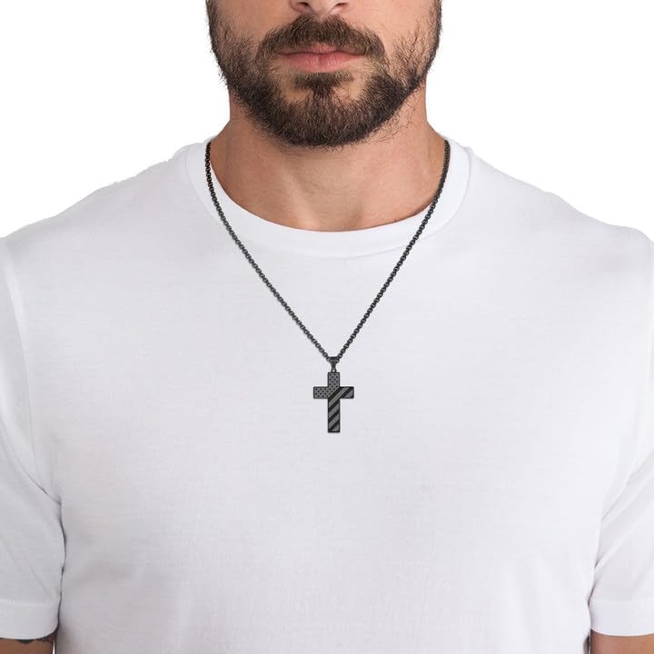 Valentines Gifts for Him, Cross Necklace for Men, Silver/Black Stainless Steel Mens Layered Cuban Link Chain Cross Pendant Necklaces, Simple Christian Religious Gifts for Him - Image 2
