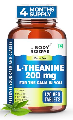 Image of The Body Reserve L-Theanine 200mg 120 Veg Tablets L Theanine Supplements Supports Stress Relief, Reduce Anxiety, Brain Health & Promotes Relaxation