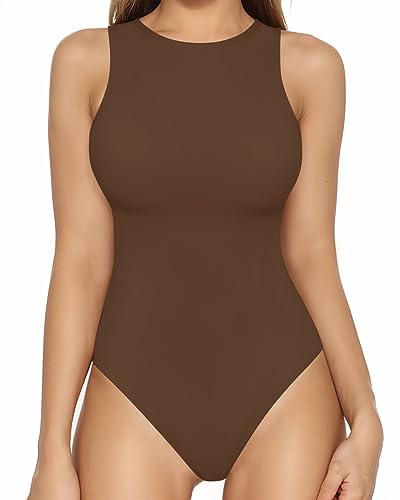 Image of MANGOPOP Women's Tank Top Bodysuit Crew Neck Sleeveless Racerback Halter Ribbed Body Suits Sexy Summer Going Out Tops