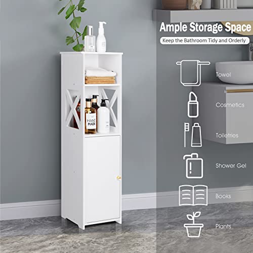 White-Bathroom-Floor-CabinetStorage-Cabinet-with-Doors-and-ShelvesFree-Standing-Tall-Slim-Side-OrganizerHome-Furniture-UnitWaterproof-Kitchen-Storage-RackWhite-Pantry-Cabinet24-x-22-x-82-cm
