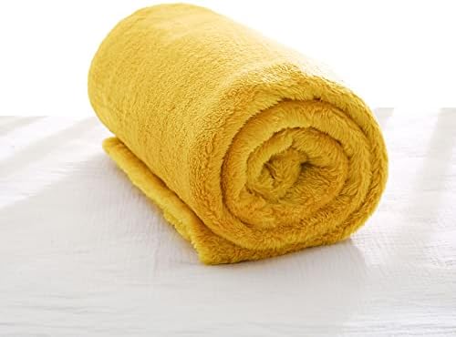 Exclusivo Mezcla Plush Fuzzy Fleece Throw Blanket, Super Soft, Fluffy and Warm Blankets for Couch, Bed, All Season Use (30x40 Inches, Mustard Yellow)