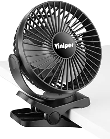Viniper 6 inch Rechargeable Clip on Fan, 5000mah Battery Desk Fan : 360° Rotation & 3 Speeds Strong Wind Portable Fan, Longer Working Hours, Quiet and Powerful (Black)