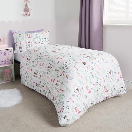 OHS Cot Duvet and Pillow Set, Ballerina Print Toddler Bed Duvet with Pillowcase Super Soft Comfy Girls Bedding Reversible Cot Bed Bedding Set for Kids, White/Purple