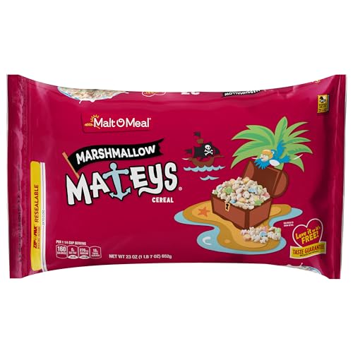 Malt-O-Meal Marshmallow Mateys - Granola de avena helada con puntas de malvavisco, cereales grandes para familia, 652 ml, bolsa de cereales resellable