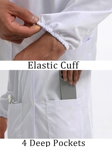 Image of Women's Lab Coats Snap Closure 4 Pockets Elastic Cuffs Professional Medicas Long Sleeve Labcoats Scientist College