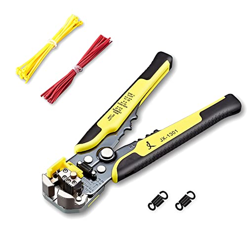 Paron Automatic Wire Stripper Tool With 2Pcs Replaceable Springs, 8 Inch Wire Cutter Stripper Self Adjusting With Cable Zip Ties, Wire Stripping Pliers 10-24 Awg With Cutting And Crimping #TOP1