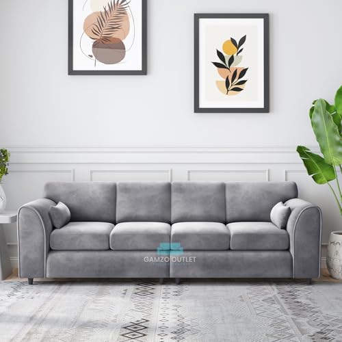 Gamzo Outlet Stylish Firm 4-Seater Full Back Plush Sofa Luxurious Comfort Furniture For Spacious Modern Living Room (Light Grey, 4 Seater Sofa)