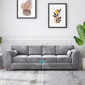 Gamzo Outlet Stylish Firm 4-Seater Full Back Plush Sofa Luxurious Comfort Furniture For Spacious Modern Living Room (Light Grey, 4 Seater Sofa)