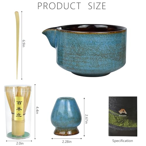 Miniatura 2 de Artcome Kit Completo De 4 Piezas De Ceremonia De Té Matcha Para Ceremonia De Té Japonesa, Cuenco Con Boquilla De Vertido, Batidor, Soporte Para Batidor, Cuchara De Té, Juego De Té Matcha Para Hacer