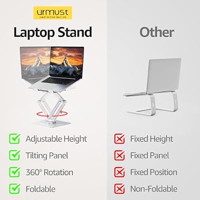 Urmust 360 Rotating Laptop Stand for Desk Adjustable Height, Ergonomic Laptop Riser Standing Desk Converter, MacBook Stand, Computer Lap top Riser Holder, Fits All Laptops 10-17
