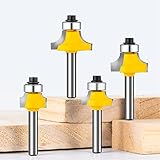 1/4” Shank Roundover Edging Router Bits Set 4pcs, Carbide Tipped Corner Rounding Edge Bit 1/8”, 3/16”, 1/4”, 5/16” Round Radius, Woodworking Milling Cutter Tools