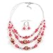 Produktbild Rosa/Transparent Glas & leichte braun Keramik Bead Multi Strand Draht Halskette & Ohrringe Set in Silber Ton  48 cm L/4 cm EXT