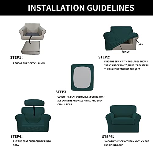 Image of Easy-Going 2 Pieces Stretch Sofa Slipcover for Armchair Washable | Spandex Soft Fitted Sofa Couch Cover for Living Room Washable Furniture Protector with Bottom Kids Pet Deep Teal