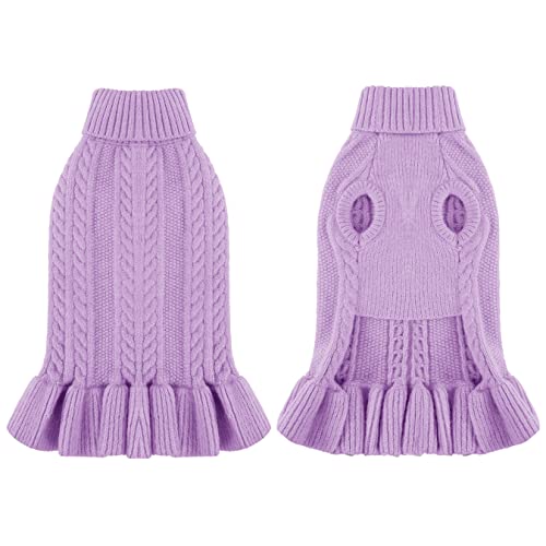 Winter Warm Turtleneck Dog Fleece Sweater, Soft Cat Ugly Christmas Clothes, Pet Dresses for Small Doggie Kitten Girls Boys, Purple S - Image 3