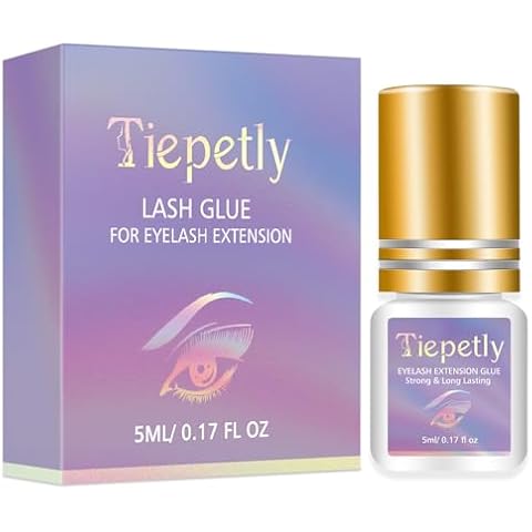 Tiepetly Lash Glue for Eyelash Extensions, Strong Eyelash Extension Glue, Black Adhesive Lash Extension Glue for Professional Use, Up to 8 Weeks Retention, 5ml Cover