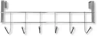 Cabideiro de Porta Metal 6 Ganchos Prata Organizador Multiuso Sem Furo para Quarto Banheiro Cozinha Porta Objetos Roupas Bolsas Toalhas