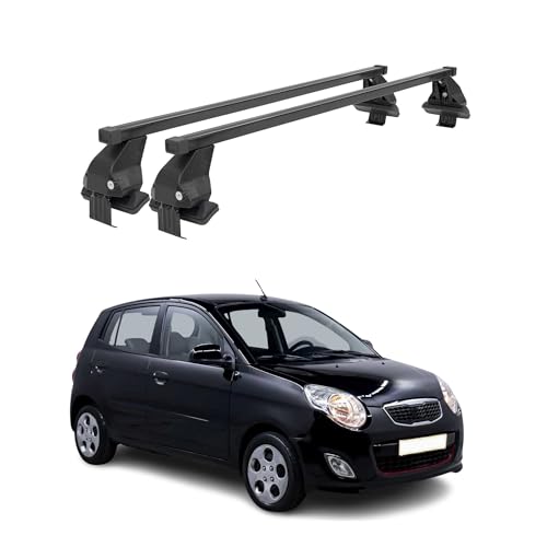 Menabo Dachträger Grundtäger kompatibel mit Kia Picanto 2011-2017 Stahl 50kg Schwarz 2tlg Ohne Reling für Fahrradträger, Dachboxen, Skiträger Abschließbar