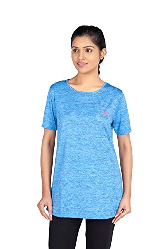 Women’s Gym Dri-Fit Work-Out Round Neck Long Back T-Shirt (Bright Blue) Short Sleeves Top for Sports and Fitness-image-7