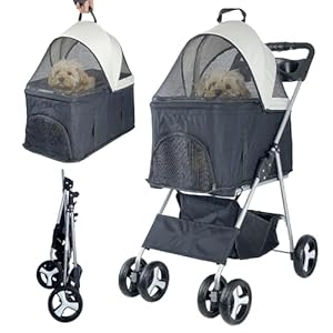 Foldable 3-in-1 Pet Stroller for Medium Dogs up to 33 lbs, Multifunctional & Lightweight Dog Stroller with Detachable Carrier, Easy One-Hand Fold, Ideal for Dogs & Cats(Black)